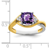 14k Two-tone Cushion Amethyst and Diamond Ring